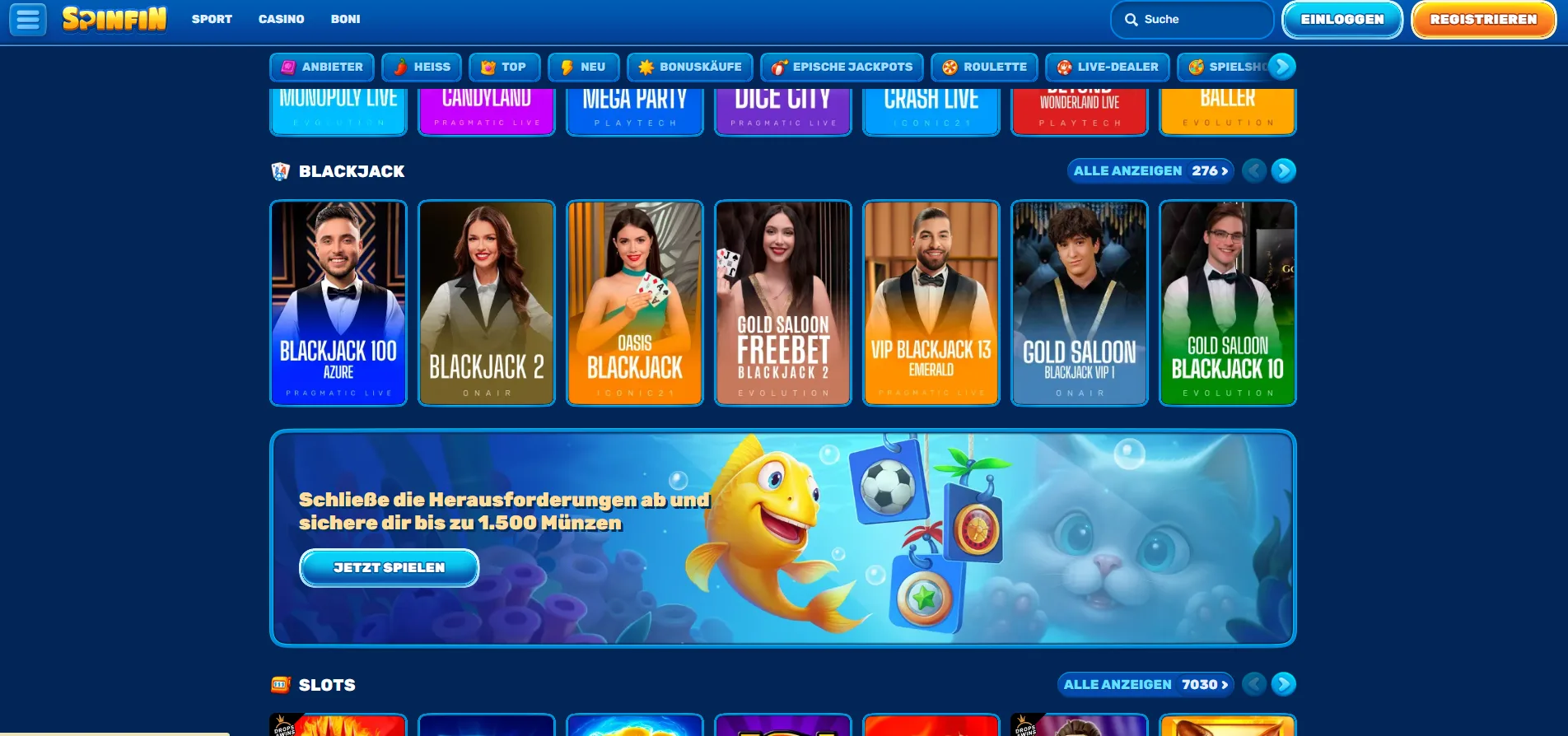 Spinfin Casino Bonuskäufe